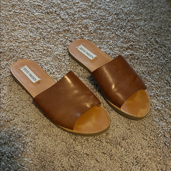 Steve Madden Tan Leather Slide Sandals - Picture 1 of 1